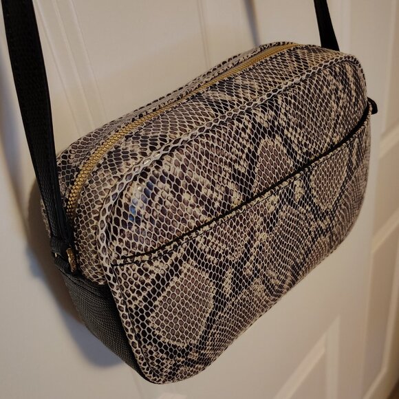 Genuine Leather Reptile Skin Print Gili Crossbody Squared Handbag Bag Purse - Picture 6 of 12